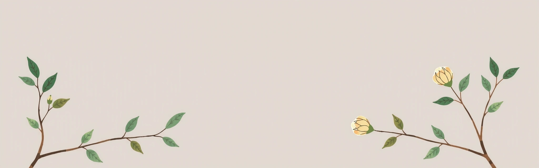 Stylized botanical elements: delicate green leaves and soft-hued flowers forming a decorative border, enhancing the natural theme.